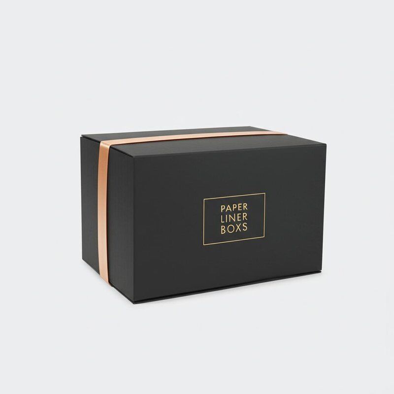 Paperboard Liner Type Gift Boxes Packaging Featuring Ribbon Closure Hot Stamping Spot UV Embossing Debossing Ideal for Product Packaging Solutions